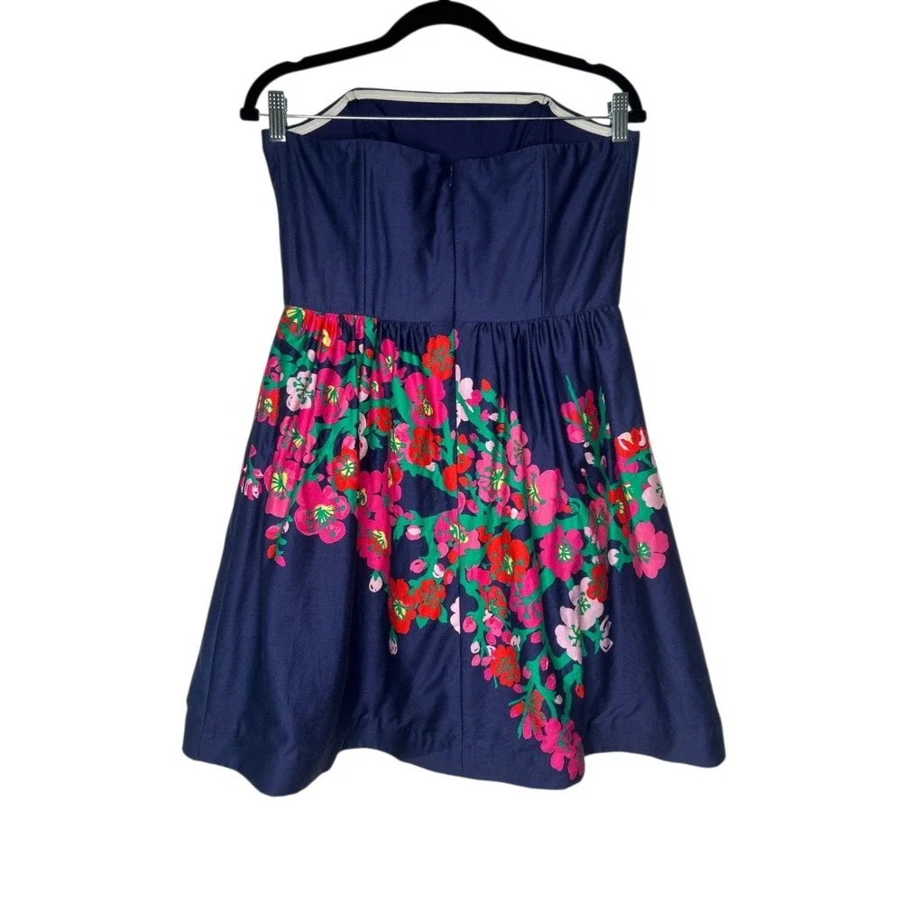 Lilly Pulitzer Lottie Strapless Fit & Flare Dress Navy Cherry Mine Floral Size 8 - Picture 2 of 15
